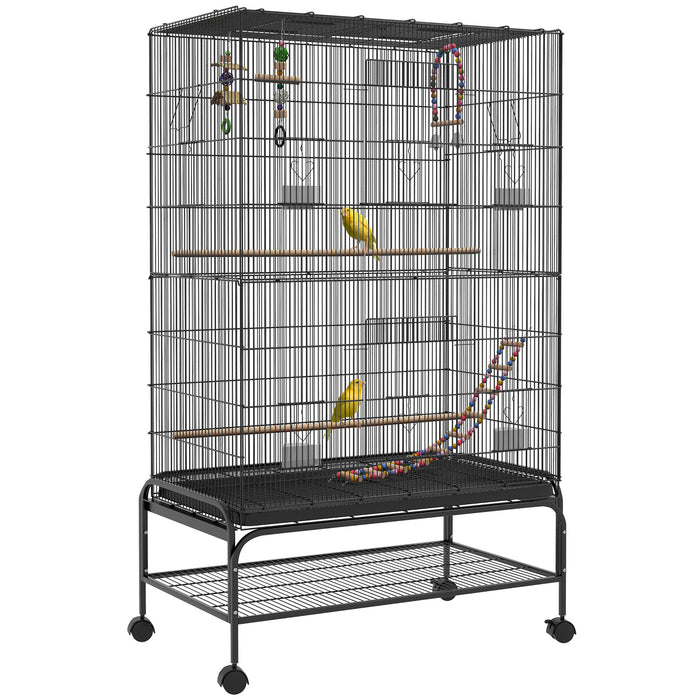 Pawhut 63\" Bird Cage Open Top For Budgies Cockatiels Canaries Lovebirds Finches With Rolling Stand, Toys, Removable Tray, Storage Shelf