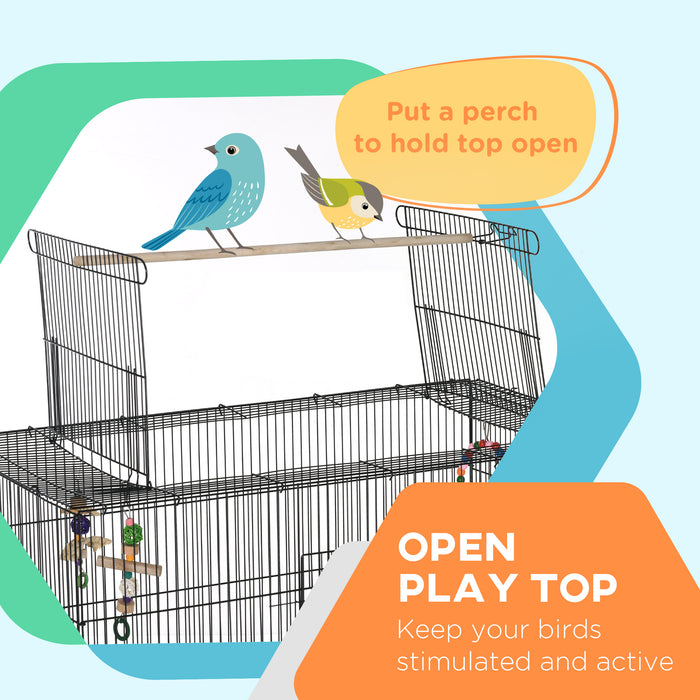 Pawhut 63\" Bird Cage Open Top For Budgies Cockatiels Canaries Lovebirds Finches With Rolling Stand, Toys, Removable Tray, Storage Shelf