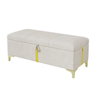 Tony Soft Velvet Upholstered Storage Ottoman Bench With Metal Legs,beige