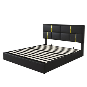 Joyce Upholstered Platform Bed With Hydraulic Storage And Velvet Frame,queen Size,black Queen Bed