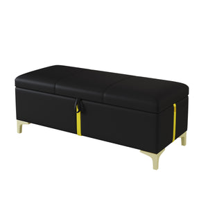 Tony Soft Velvet Upholstered Storage Ottoman Bench With Metal Legs,black