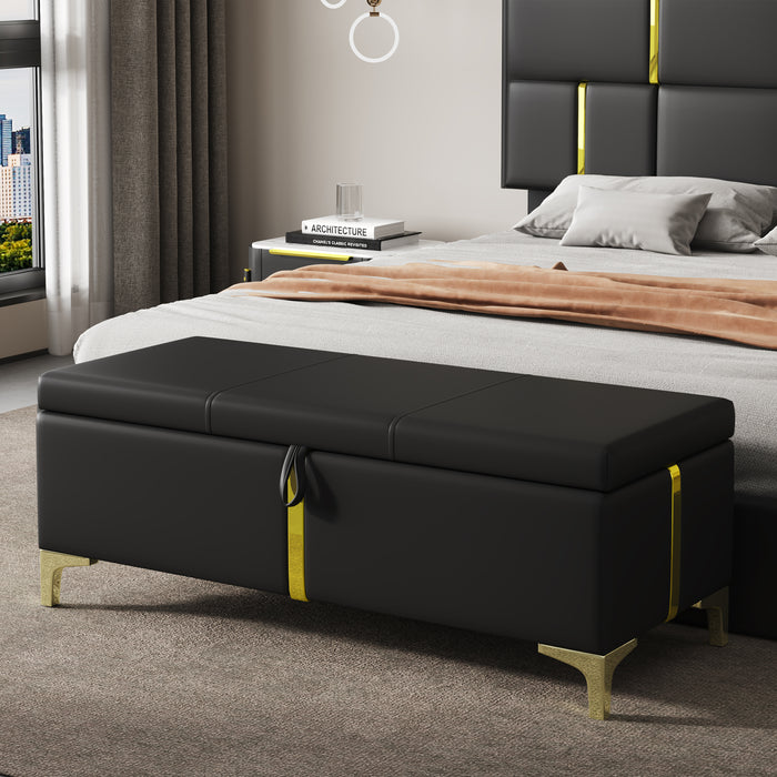 Tony Soft Velvet Upholstered Storage Ottoman Bench With Metal Legs,black
