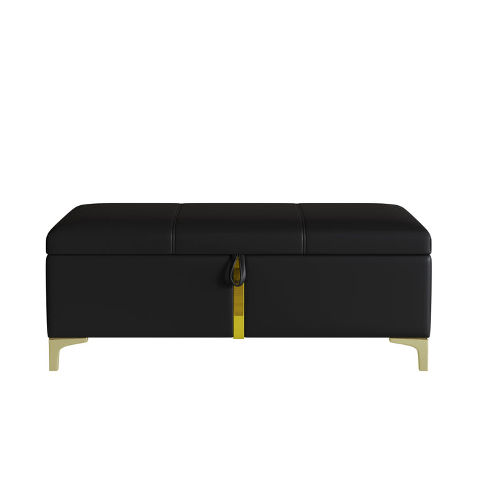 Tony Soft Velvet Upholstered Storage Ottoman Bench With Metal Legs,black