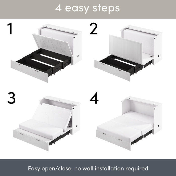 Key West Cabinet Bed with Tri-Fold Mattress  - White Oak - Queen Size