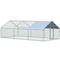 Pawhut 9.8' X 19.7' Metal Chicken Coop, Galvanized Walk-in Hen House, 3 Rooms Poultry Cage Outdoor W
