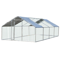 Pawhut 9.8' X 26.2' Metal Chicken Coop, Galvanized Walk-in Hen House, 4 Rooms Poultry Cage Outdoor W