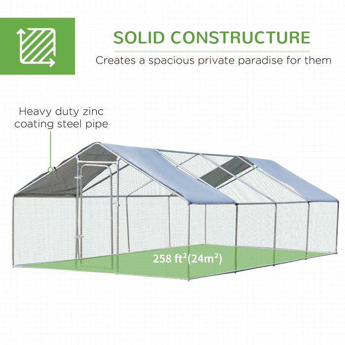 Pawhut 9.8' X 26.2' Metal Chicken Coop, Galvanized Walk-in Hen House, 4 Rooms Poultry Cage Outdoor With Waterproof Uv-protection Cover For Rabbits, Ducks