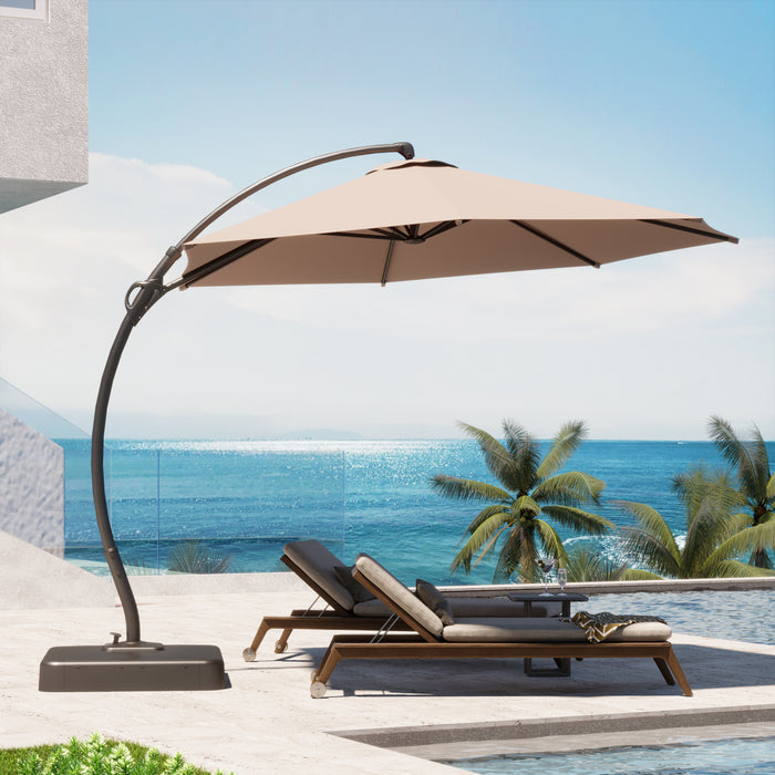 Lausaint 11FT Cantilever Umbrella with Base Beige Patio Umbrella