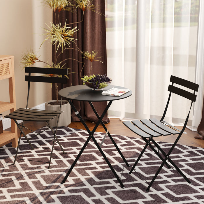Lausaint Bistro Folding Three-Piece Set Black Patio Seating Package