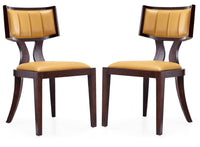 Manhattan Comfort Set of 2 Pulitzer Faux Leather Dining Chairs - Camel & Walnut
