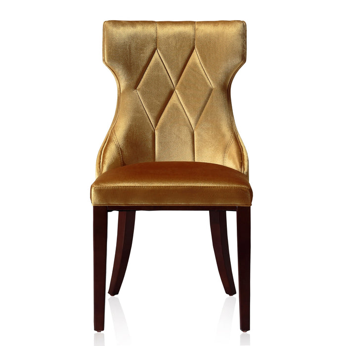 Manhattan Comfort Set of Two Reine Velvet Dining Chair - Antique Gold & Walnut