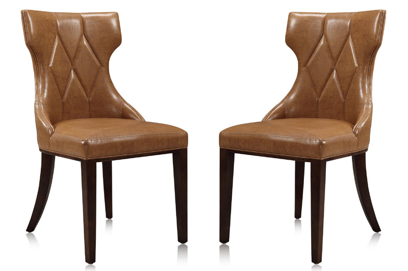 Manhattan Comfort Set of 2 Reine Faux Leather Dining Chairs - Saddle & Walnut