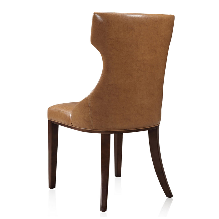 Manhattan Comfort Set of 2 Reine Faux Leather Dining Chairs - Saddle & Walnut