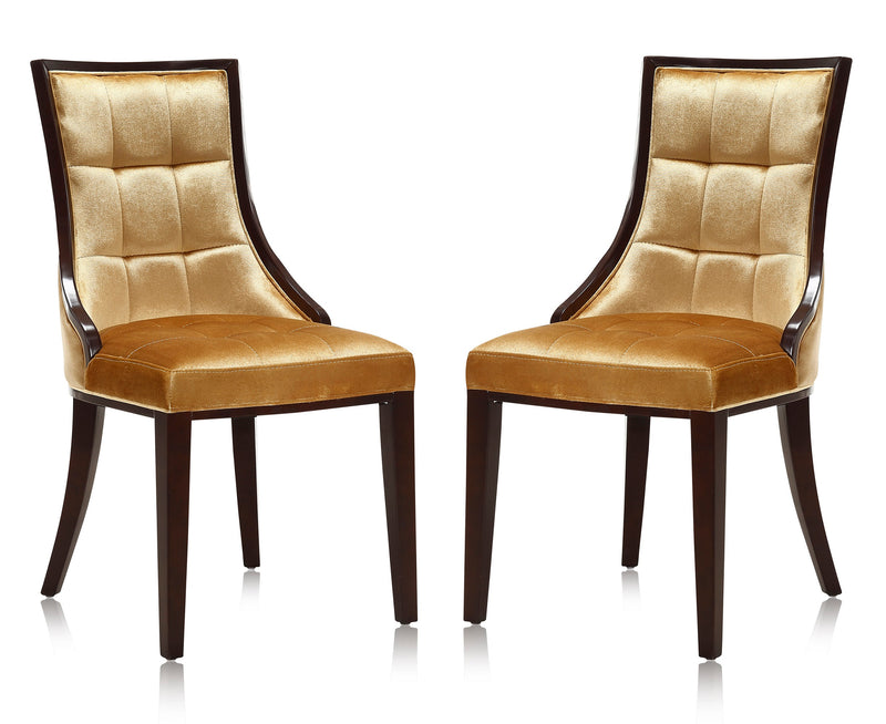 Manhattan Comfort Set of 2 Fifth Avenue Velvet Dining Chairs - Antique Gold & Walnut