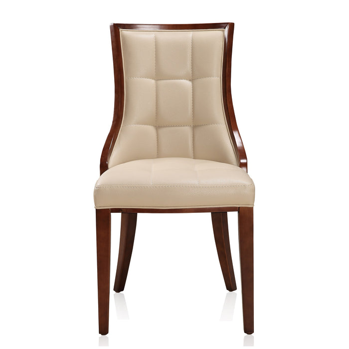 Manhattan Comfort Set of 2 Fifth Avenue Faux Leather Dining Chairs - Cream & Walnut