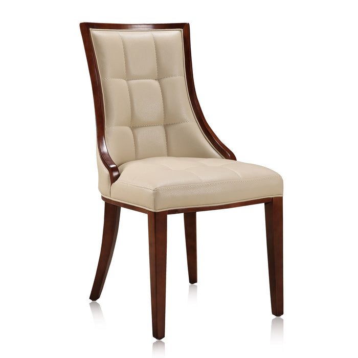Manhattan Comfort Set of 2 Fifth Avenue Faux Leather Dining Chairs - Cream & Walnut