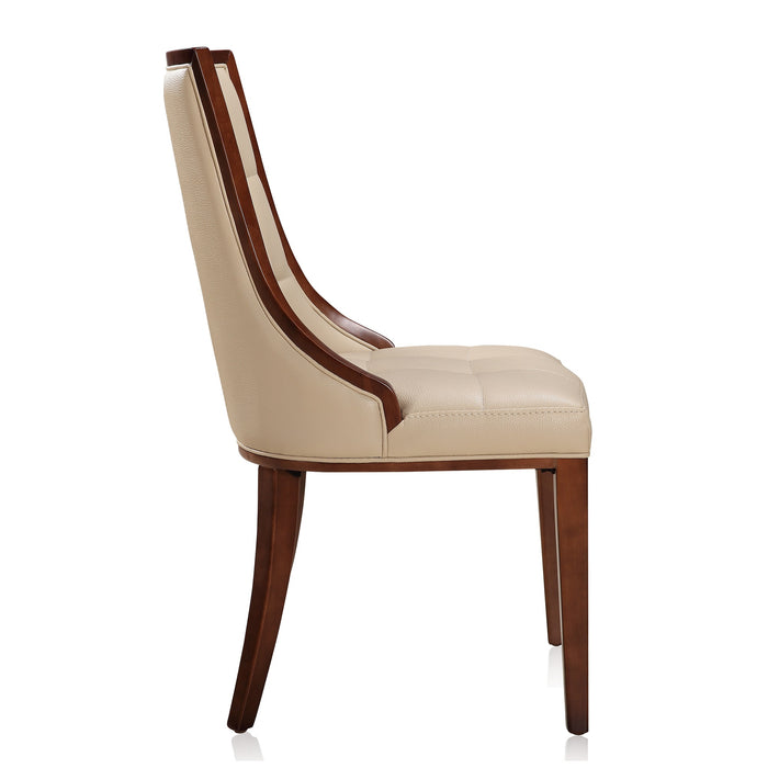 Manhattan Comfort Set of 2 Fifth Avenue Faux Leather Dining Chairs - Cream & Walnut