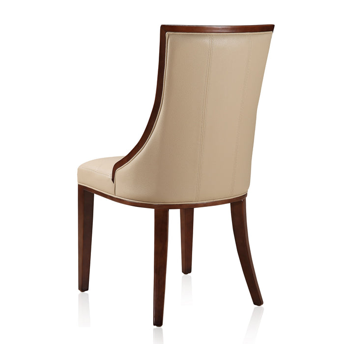 Manhattan Comfort Set of 2 Fifth Avenue Faux Leather Dining Chairs - Cream & Walnut