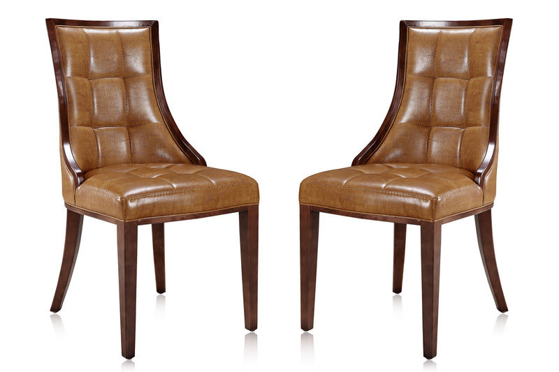 Manhattan Comfort Set of 2 Fifth Avenue Faux Leather Dining Chairs - Saddle & Walnut