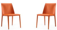 Manhattan Comfort Set of 2 Paris Coral Saddle Leather Dining Chairs - Coral