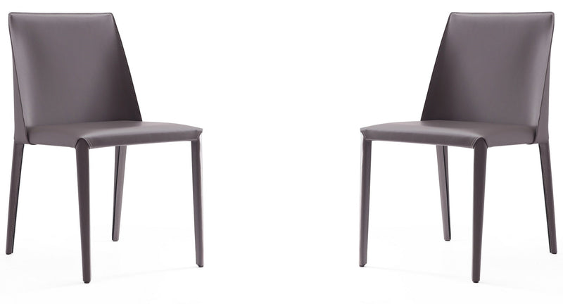 Manhattan Comfort Set of 2 Paris Saddle Leather Dining Chairs - Grey