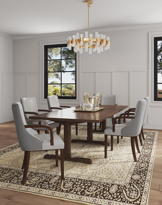 Manhattan Comfort Shubert Modern Faux Leather & Velvet Dining Armchair - Light Grey