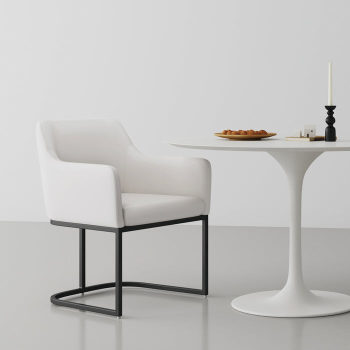 Manhattan Comfort Modern Serena Dining Chair Upholstered Leatherette with Steel Legs - Cream
