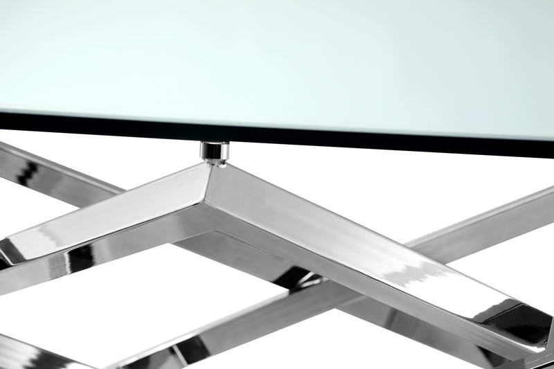 Drew 50” Modern Sofa Table with Glass Top and Metal Base – Chrome 