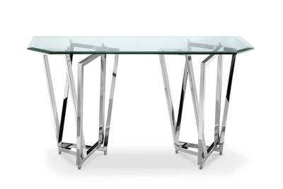 Drew 50” Modern Sofa Table with Glass Top and Metal Base – Chrome  | Table de salon moderne Drew de 50 po avec dessus en verre et base en métal - chrome