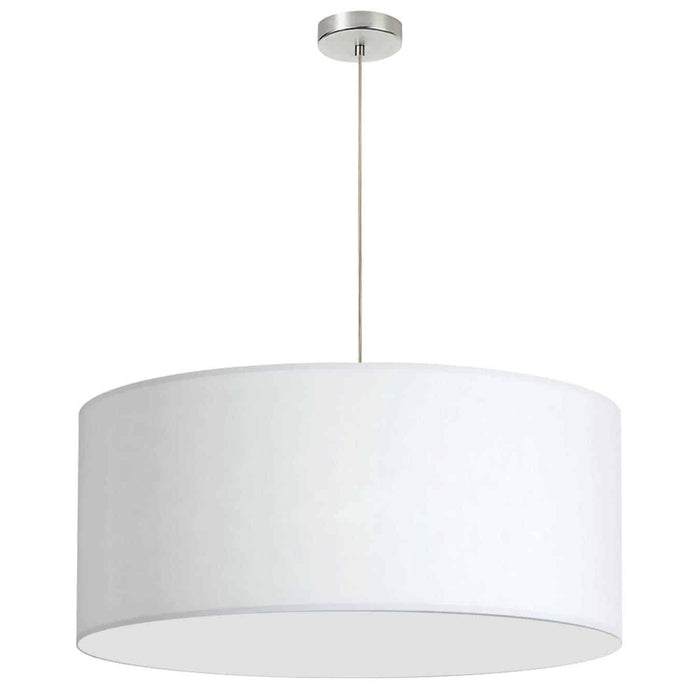 Dainolite 1 Light Drum Pendant 28\" Dia Polished Chrome Finish White Shade No Bottom Diffuser Lamp