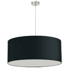 Dainolite 1 Light Drum Pendant 28\" Dia Satin Chrome Finish Black Shade No Bottom Diffuser Lamp