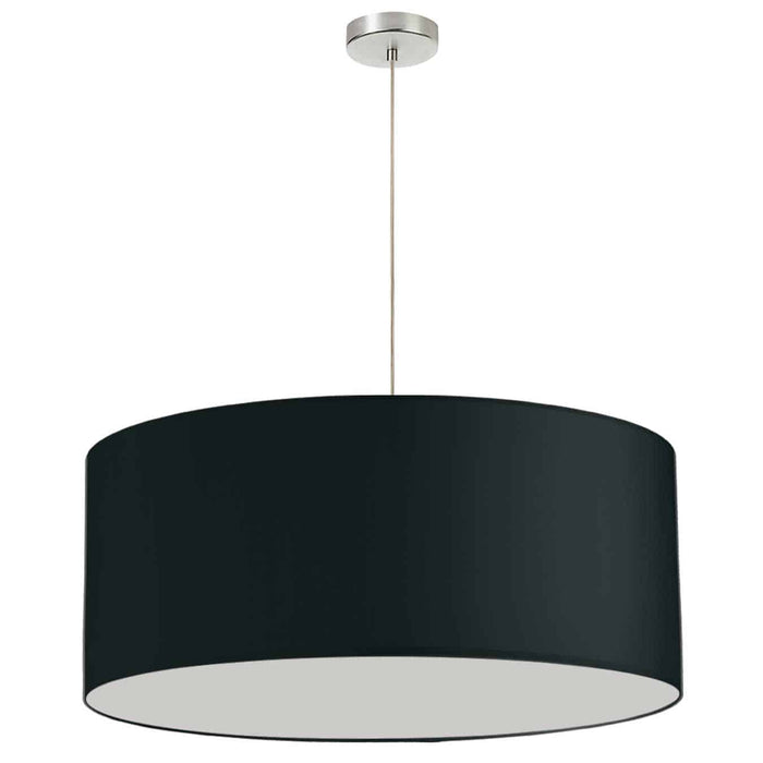 Dainolite 1 Light Drum Pendant 28\" Dia Satin Chrome Finish Black Shade No Bottom Diffuser Lamp