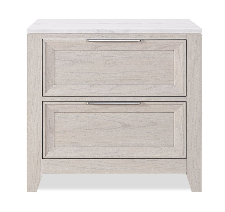 Elana Bedside 2-Drawer Nightstand with Real Marble Top - Beige