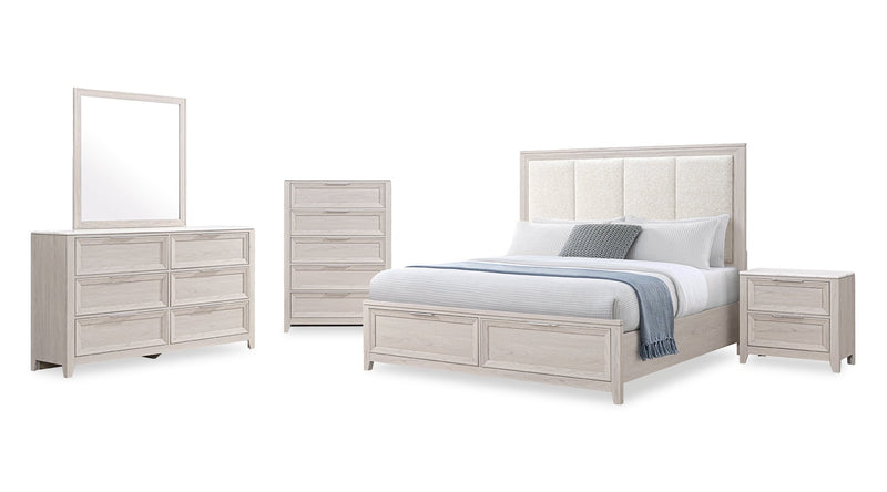 Elana Bedroom Chest of Drawers, 5-Drawer 38”W x 55”H with Real Marble Top – Beige