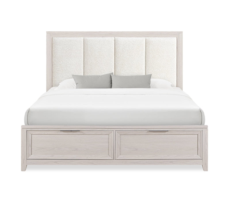 Elana Storage Bed with Upholstered Headboard, Beige – King Size