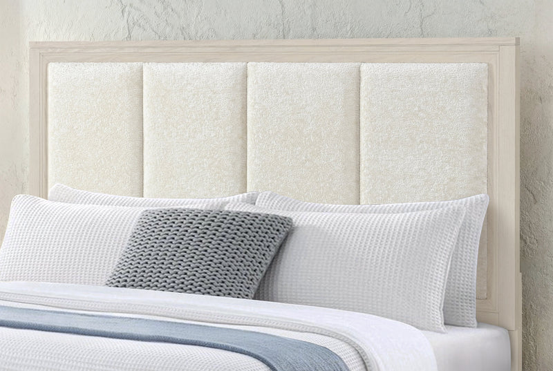 Elana Storage Bed with Upholstered Headboard, Beige – King Size