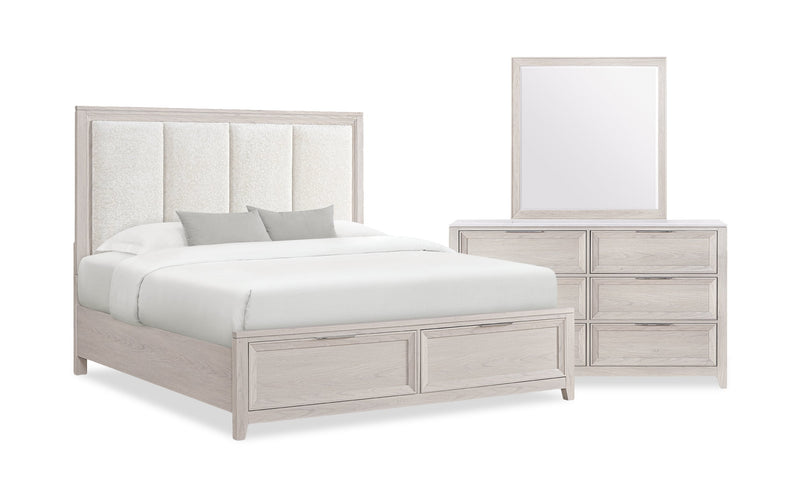 Elana 5pc Bedroom Set with Storage Bed, Dresser & Mirror, Natural - Queen Size