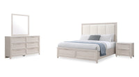Elana 6pc Bedroom Set with Storage Bed, Dresser, Mirror & Nightstand, Beige – Queen Size 