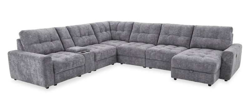 Scott Living Elevate Modular 7-Piece Right-Facing Chenille Fabric Power Sliding Sectional with Storage - Grey
