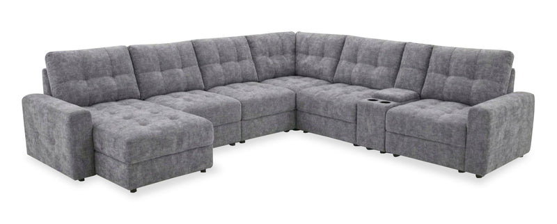 Scott Living Elevate Modular 7-Piece Left-Facing Chenille Fabric Power Reclining and Sliding Sectional - Grey