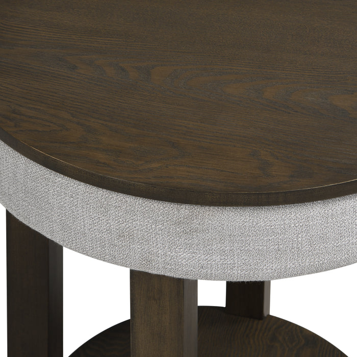 Elroy 21\" Rustic Round Lift Top End Table With Shelf  - Brown and Grey with Fabric Edge 