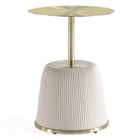 Manhattan Comfort Modern Anderson End Table 1.0 Upholstered Leatherette with Gold Tabletop - Cream