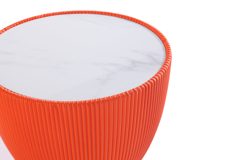 Manhattan Comfort Modern Anderson End Table 2.0 Upholstered Leatherette with Ceramic Faux Marble Tabletop - Orange