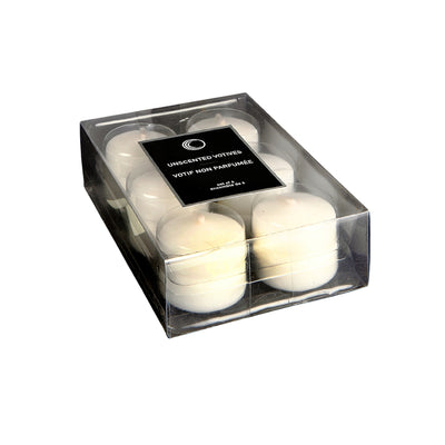 6 Pk Unscented Votives White - Set of 2 Candle|Paquet de 6 chandelles décoratives blanches non parfumées - ensemble de 2 paquets de chandelles