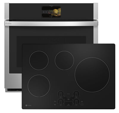 GE Profile 30" Induction Cooktop and 5 Cu. Ft. Electric Wall Oven – Black and Stainless Steel  | Surface de cuisson à induction de 30 po et four mural électrique de 5 pi3 de GE Profile - noir et acier inoxydable