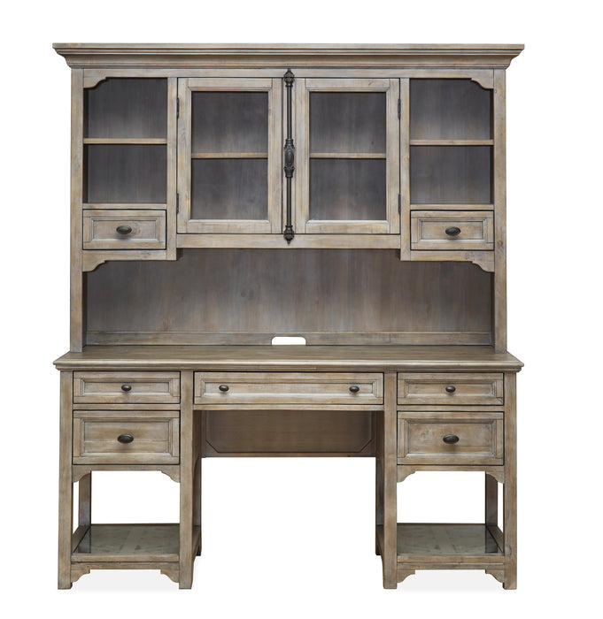 Harold 64\" Desk with Storage and Tempered Glass Shelves  - Dovetail Grey 