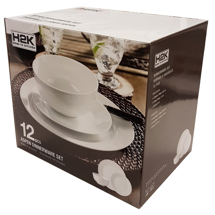 H2K Aspen 12-Piece Porcelain Dinnerware Set, Service for 4