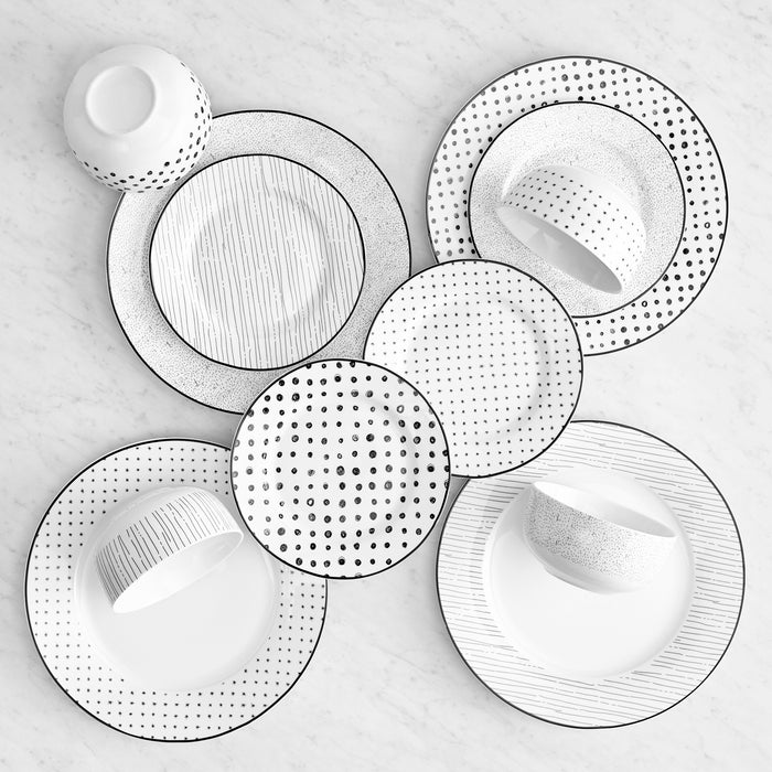 H2K Sketch 12-Piece Porcelain Dinnerware Set