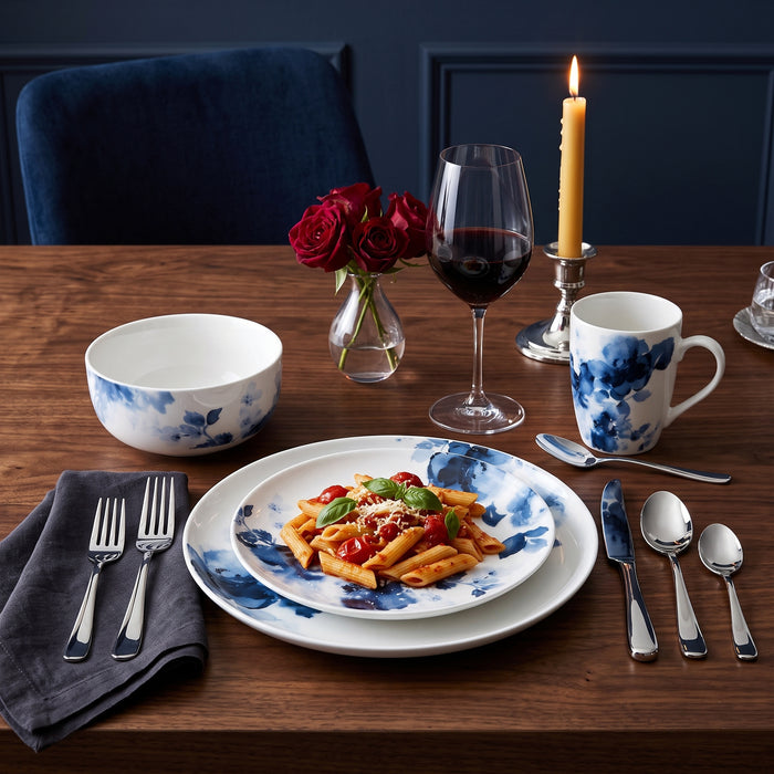 H2K Midnight Roses 16-Piece Porcelain Dinnerware Set
