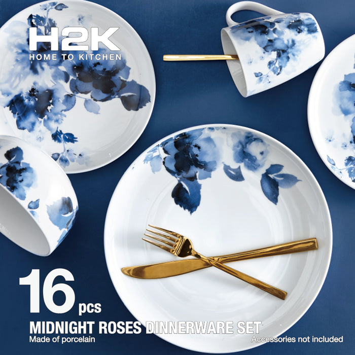 H2K Midnight Roses 16-Piece Porcelain Dinnerware Set